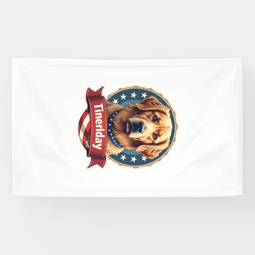 Retro Patriotic Golden Retriever Engraving Tee Banner