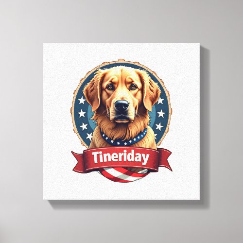 Retro Patriotic Golden Retriever Engraving Tee Canvas Print