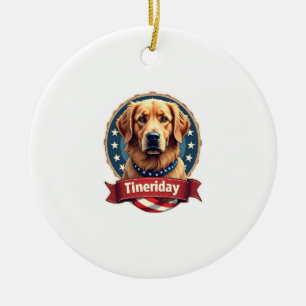 Retro Patriotic Golden Retriever Engraving Tee Ceramic Ornament