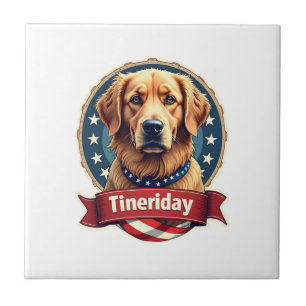 Retro Patriotic Golden Retriever Engraving Tee Ceramic Tile