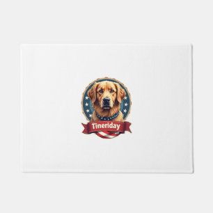 Retro Patriotic Golden Retriever Engraving Tee Doormat