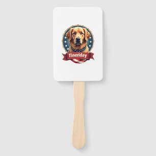 Retro Patriotic Golden Retriever Engraving Tee Hand Fan