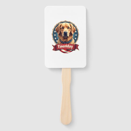 Retro Patriotic Golden Retriever Engraving Tee Hand Fan