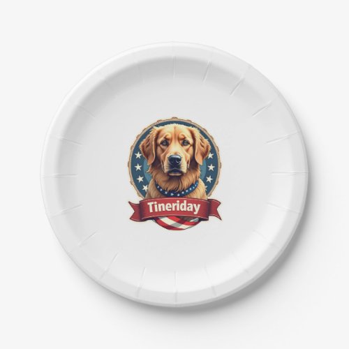 Retro Patriotic Golden Retriever Engraving Tee Paper Plates