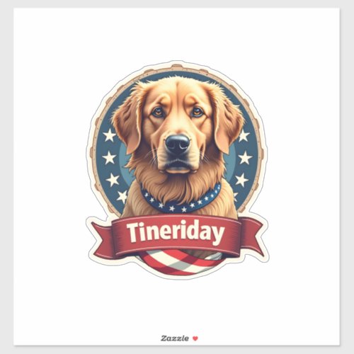 Retro Patriotic Golden Retriever Engraving Tee Sticker