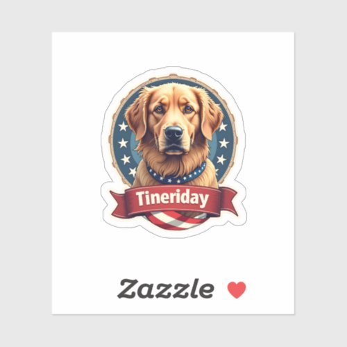 Retro Patriotic Golden Retriever Engraving Tee Sticker