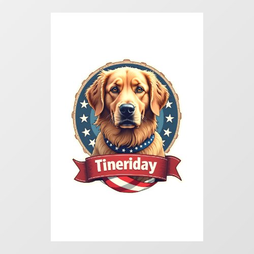 Retro Patriotic Golden Retriever Engraving Tee Window Cling