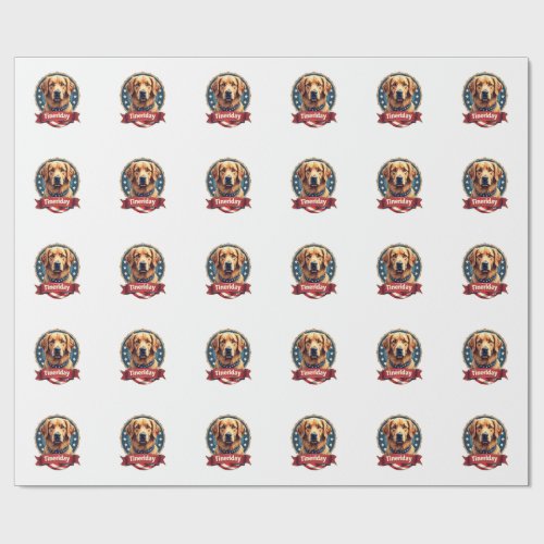 Retro Patriotic Golden Retriever Engraving Tee Wrapping Paper