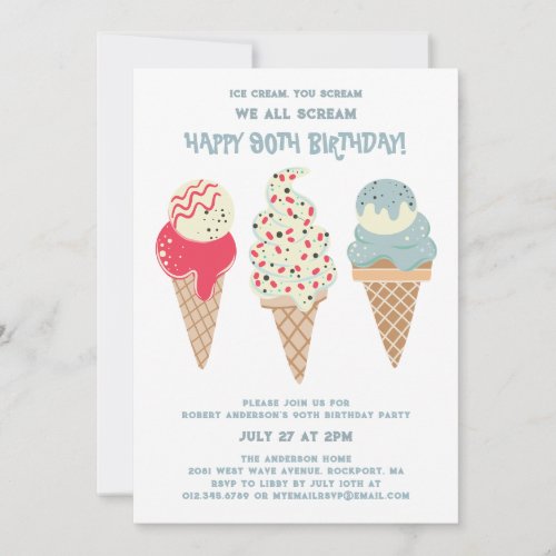 Retro Patriotic Ice Cream Cone 90th Birthday Invitation