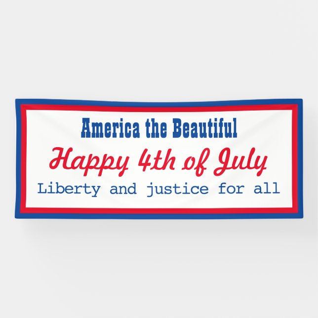 Retro Patriotic Red Blue White Happy 4th of July Banner (Horizontal)