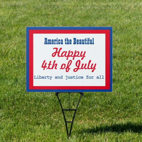 Retro Patriotic Red Blue White Happy 4th of July Sign