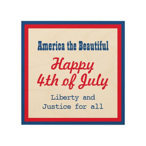 Retro Patriotic Red Blue White Happy 4th of July Wood Wall Art