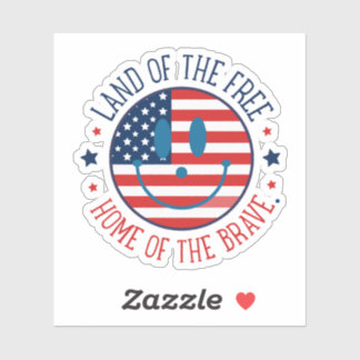 Retro Patriotic Smiley Face Land Of The Free USA  Sticker