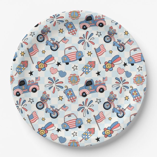 Retro Patriotic USA 4th of July Paper Plates (Front)