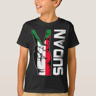 Retro Patriotic Victory Sudan Flag Fingers T-Shirt