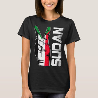 Retro Patriotic Victory Sudan Flag Fingers T-Shirt