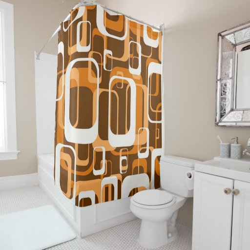 retro pattern 1971 orange shower curtain