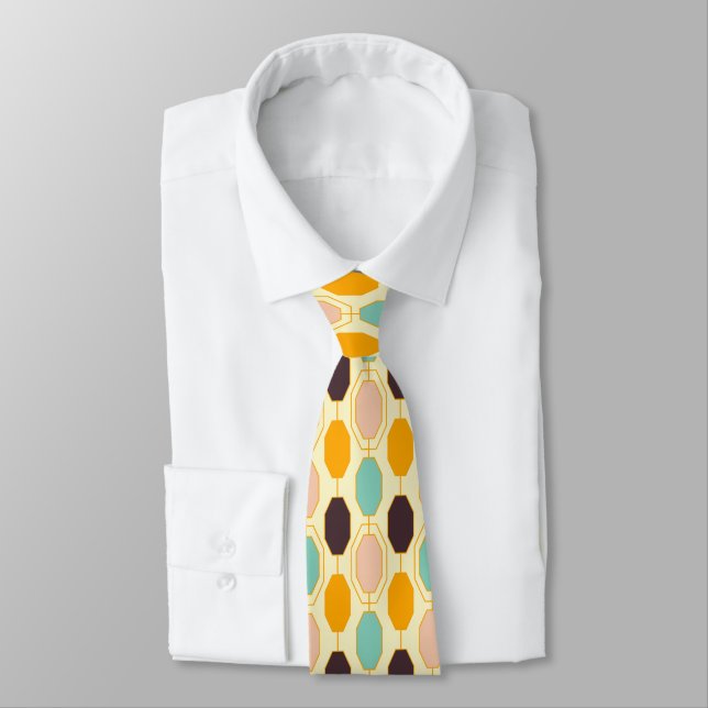 Retro Pattern 60s Graphic – Elegant Fashion Neck Tie (Tied)