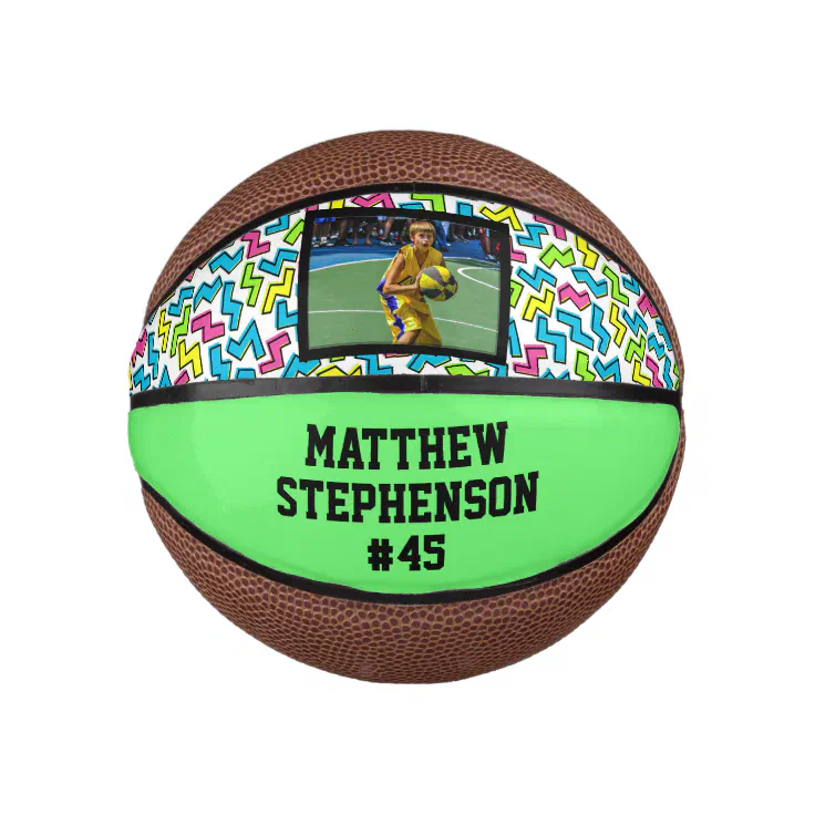 Retro Pattern 80s Bright Photo Basketball Ball | Zazzle