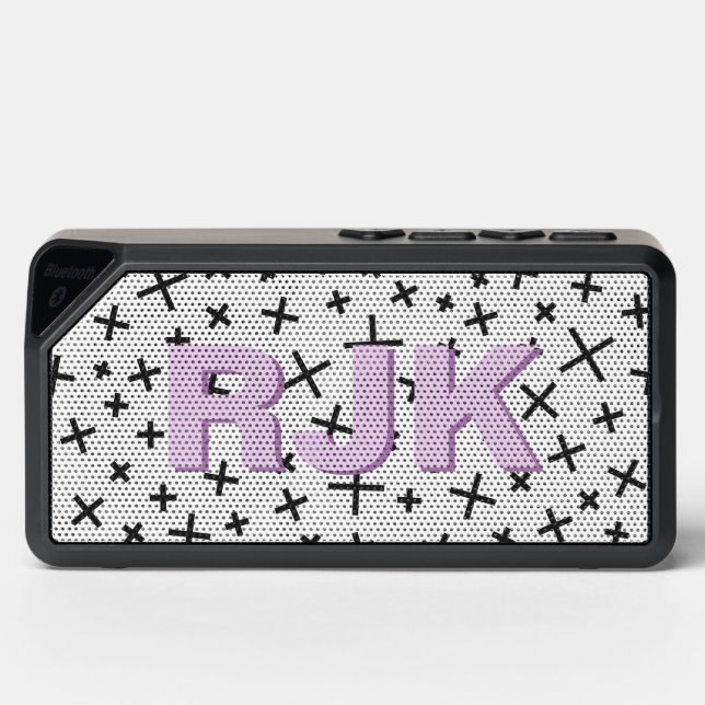 Retro Pattern and Lavender Monogram Personalized Bluetooth Speaker (Front)