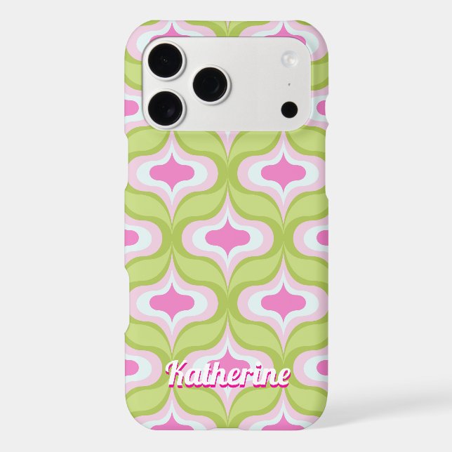 Retro Pattern Bright Green Pink iPhone Case (Back)