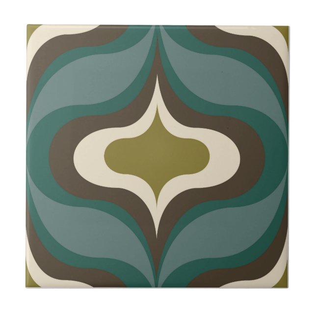 Retro Pattern Brown Green Ceramic Tile (Front)