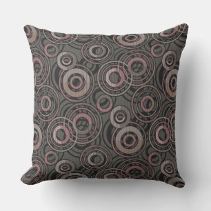 Retro pattern circles rings dark gray brown outdoor pillow