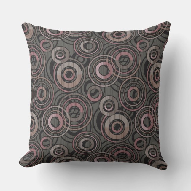 Retro pattern circles rings dark gray brown outdoor pillow (Front)