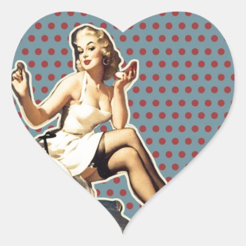 Retro pattern cute vintage pin up girl heart sticker