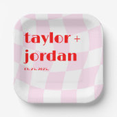 Retro Pattern Disco Bold Typography Pink Red Paper Plates (Front)
