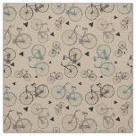 Retro Pattern Fabric|Gray Bicycles Print On Tan Fabric