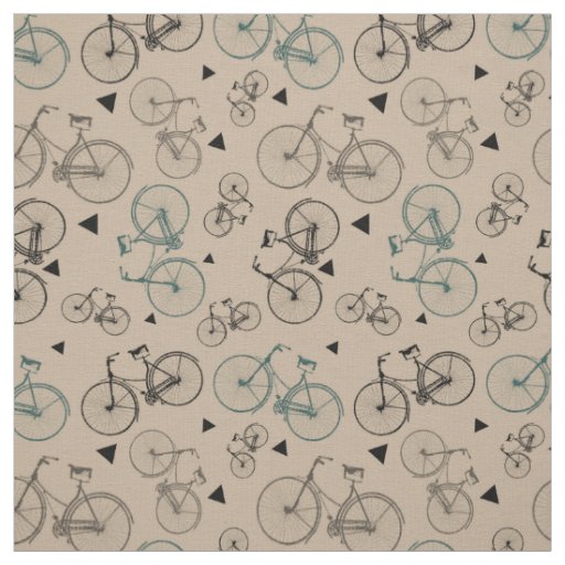 Retro Pattern Fabric|Gray Bicycles Print On Tan Fabric