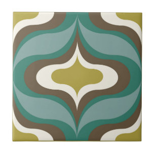 Retro Pattern Green Teal Ceramic Tile