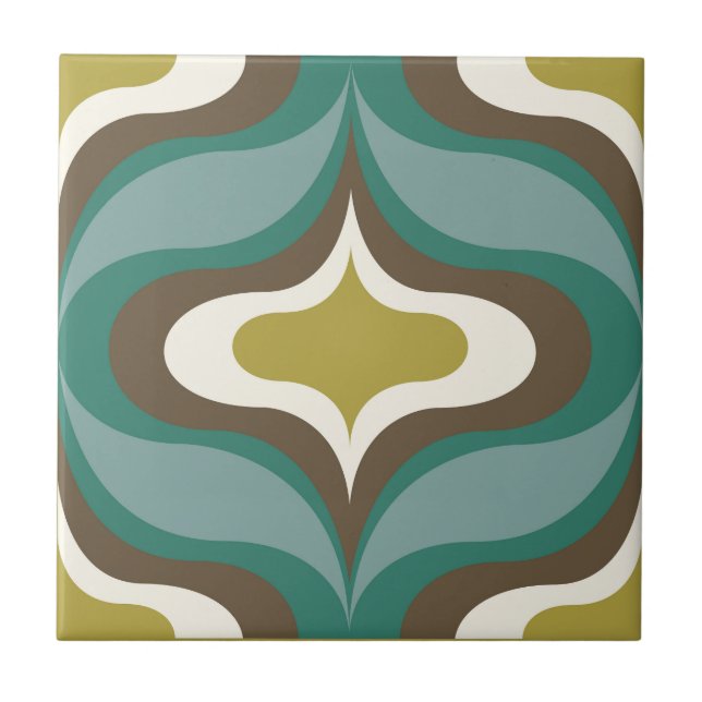 Retro Pattern Green Teal Ceramic Tile (Front)