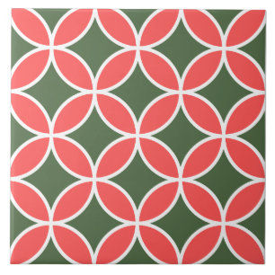 Retro pattern mid century floral green and pink ceramic tile
