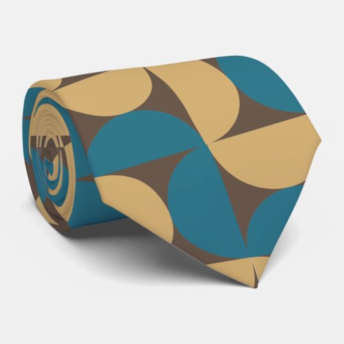 Retro Pattern Mid Century Modern Teal and Brown Neck Tie