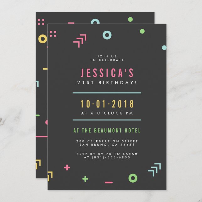 Retro Pattern & Modern Typography Birthday Party Invitation (Front/Back)