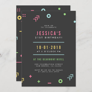 Retro Pattern & Modern Typography Birthday Party Invitation
