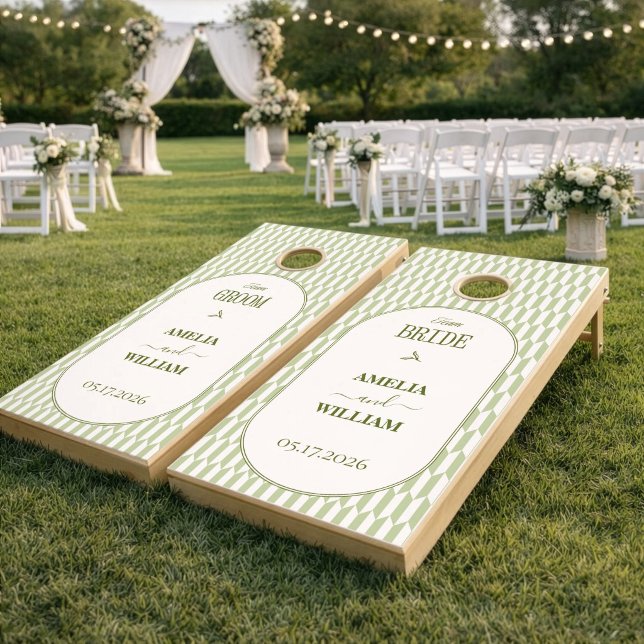Retro PATTERN olive typography WEDDING Cornhole Set (Creator Uploaded)