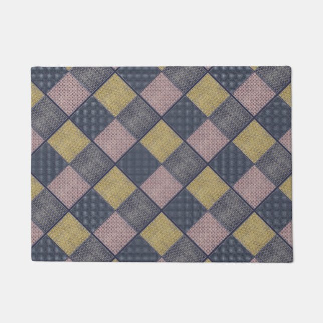 Retro Pattern Pink and Gray Doormat (Front)
