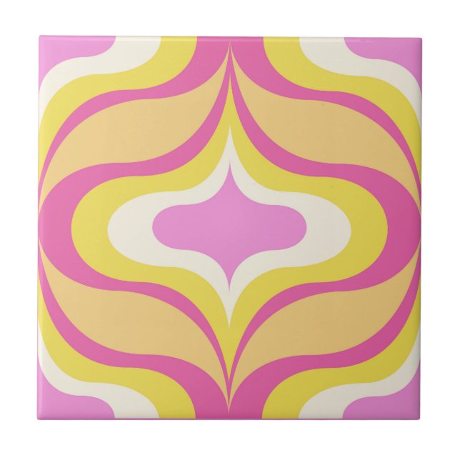 Retro Pattern Pink Green White Ceramic Tile (Front)