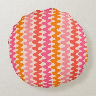 Retro pattern pink & orange round pillow