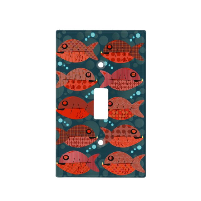 Retro Pattern Red Fish Light Switch Cover (Front)