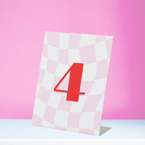 Retro Pattern Red Pink Bold Table Number Pedestal Sign