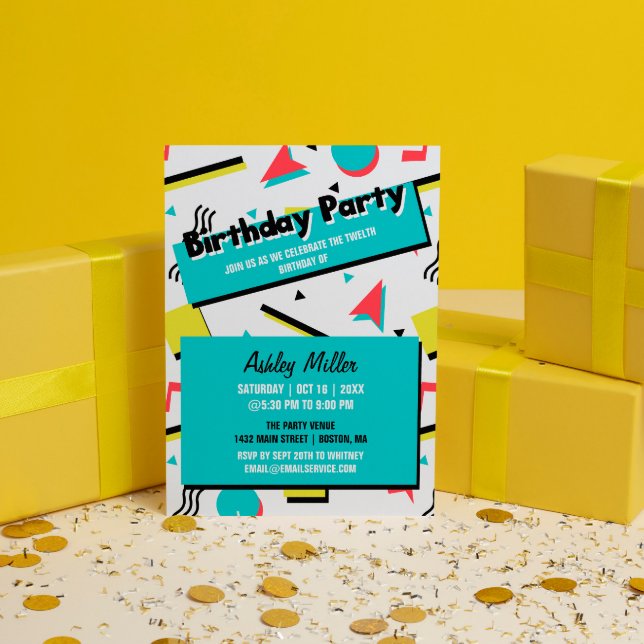 Retro Pattern Themed Birthday Party Invitation