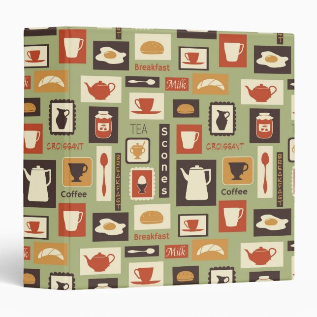 Retro pattern with kitchen dishes for breakfast 3 ring binder (Front/Spine)