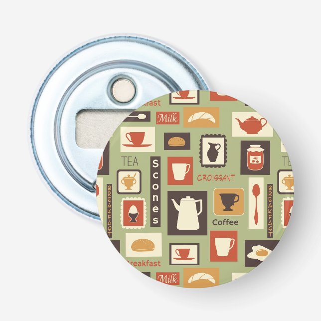 Retro pattern with kitchen dishes for breakfast bottle opener (Front)