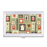 Retro pattern with kitchen dishes for breakfast business card case