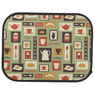 Retro pattern with kitchen dishes for breakfast car mat