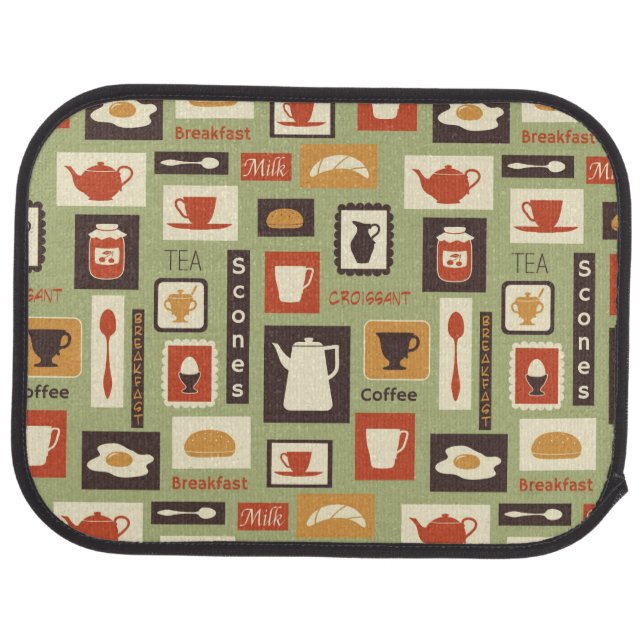 Retro pattern with kitchen dishes for breakfast car mat (Rear)